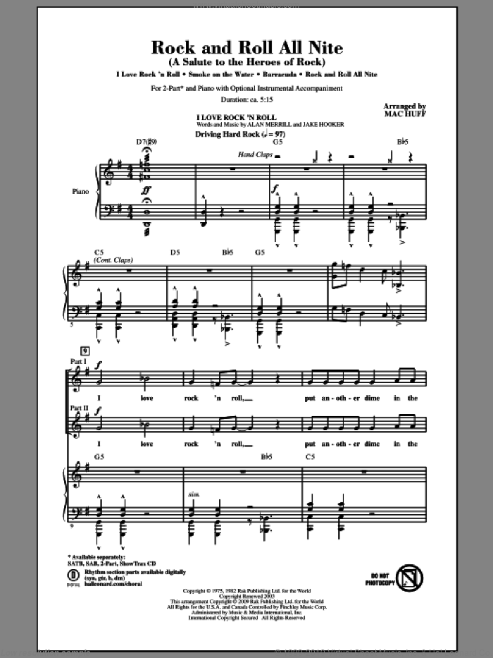 Rock And Roll All Nite (A Salute to The Heroes Of Rock) sheet music for choir (2-Part) by Mac Huff, intermediate duet