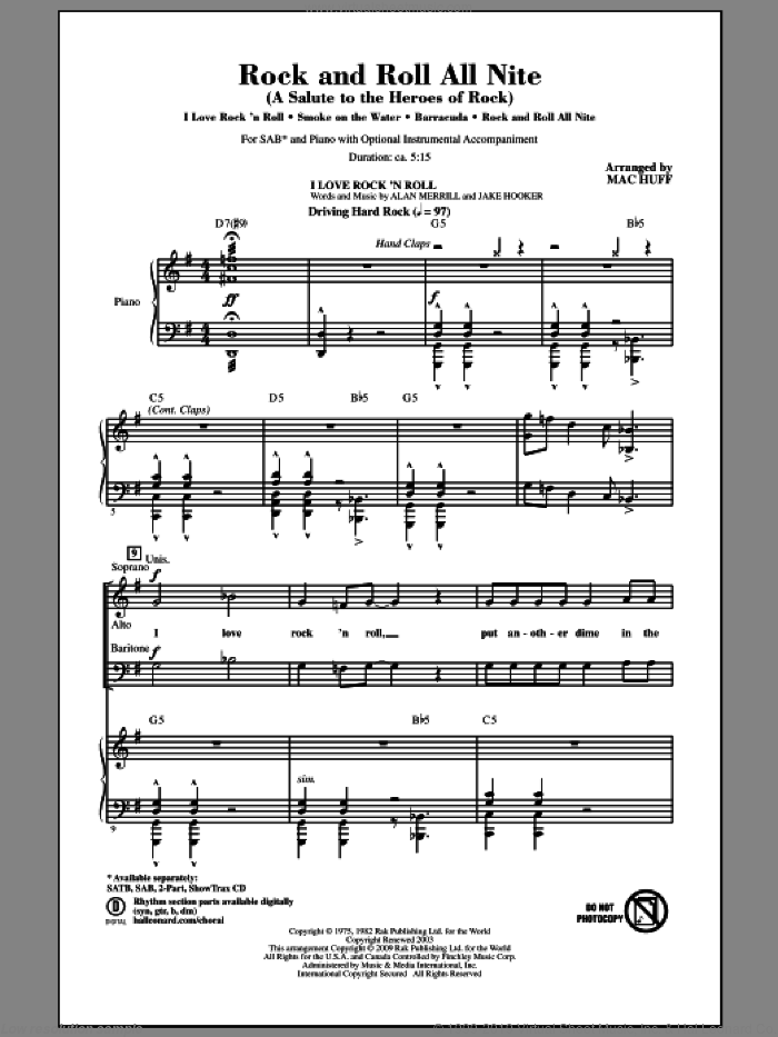 Rock And Roll All Nite (A Salute to The Heroes Of Rock) sheet music for choir (SAB: soprano, alto, bass) by Mac Huff, intermediate skill level