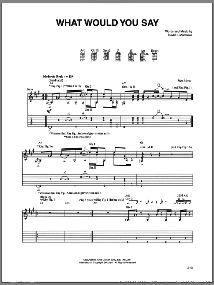 What Would You Say sheet music for guitar (tablature) by Dave Matthews Band, intermediate skill level