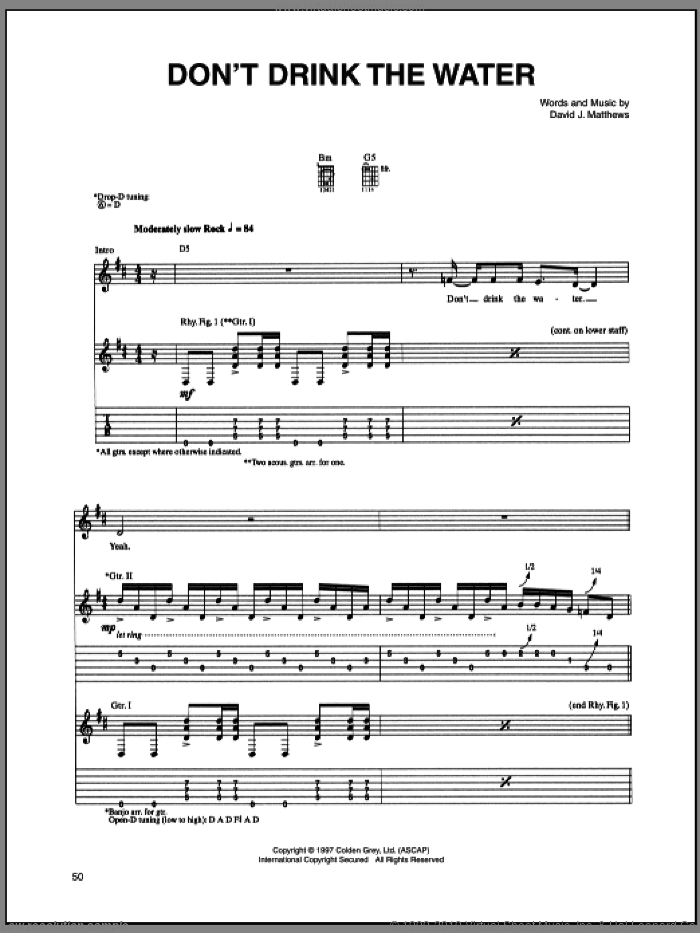Don't Drink The Water sheet music for guitar (tablature) by Dave Matthews Band, intermediate skill level