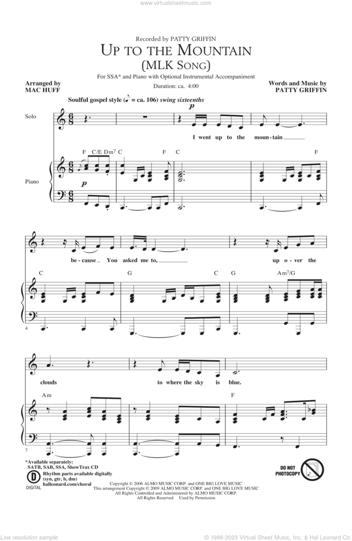 Up To The Mountain (MLK Song) sheet music for choir (SSA: soprano, alto) by Patty Griffin, Crystal Bowersox, Kelly Clarkson and Mac Huff, intermediate skill level