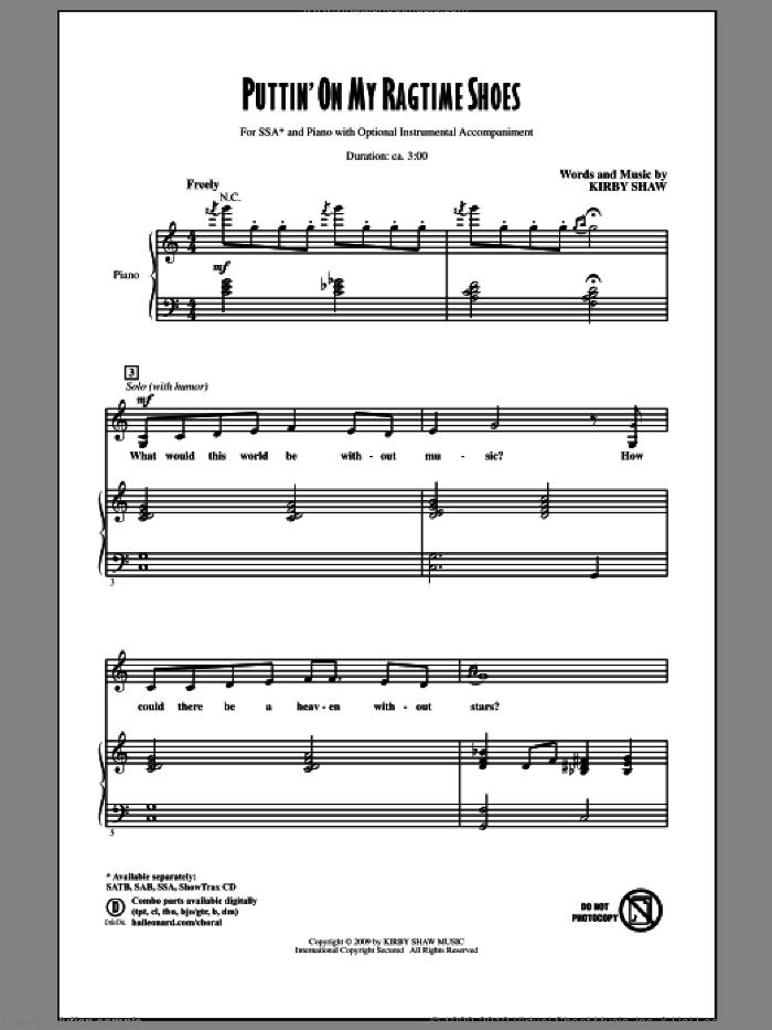 Puttin' On My Ragtime Shoes sheet music for choir (SSA: soprano, alto) by Kirby Shaw, intermediate skill level