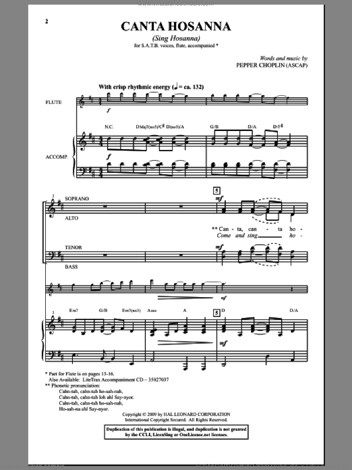 Canta Hosanna sheet music for choir (SATB: soprano, alto, tenor, bass) by Pepper Choplin, intermediate skill level