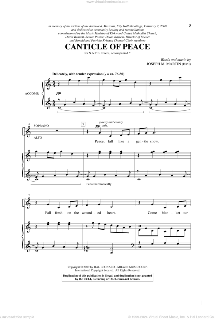 Canticle Of Peace sheet music for choir (SATB: soprano, alto, tenor, bass) by Joseph M. Martin, intermediate skill level