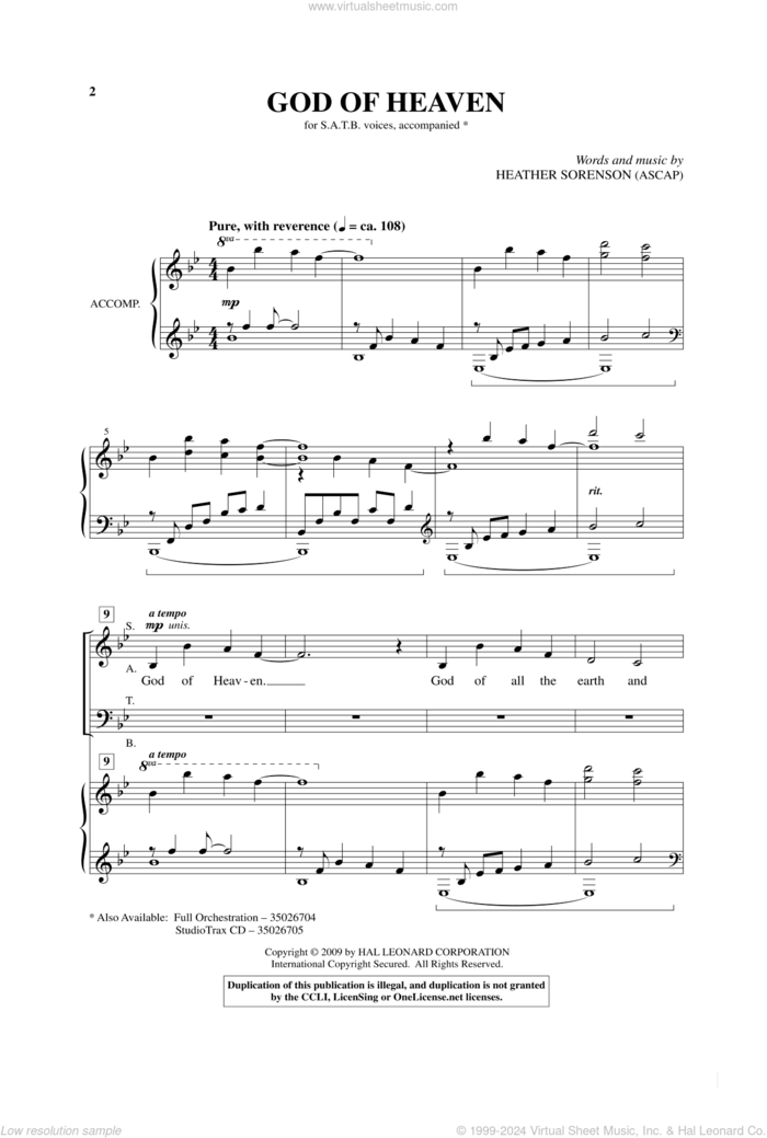 God Of Heaven sheet music for choir (SATB: soprano, alto, tenor, bass) by Heather Sorenson, intermediate skill level