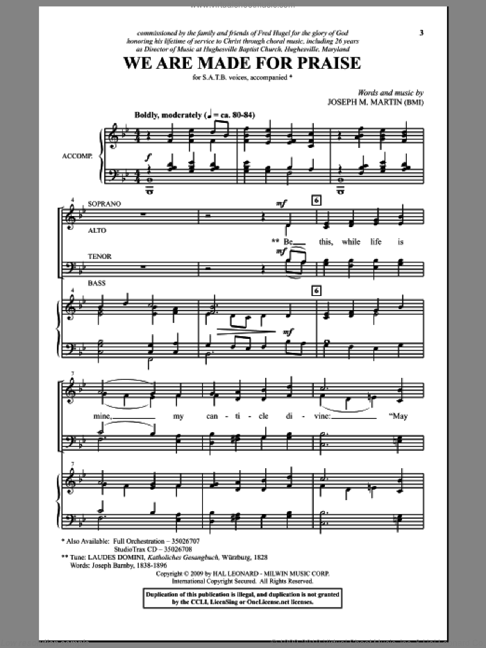 We Are Made For Praise sheet music for choir (SATB: soprano, alto, tenor, bass) by Joseph M. Martin, intermediate skill level