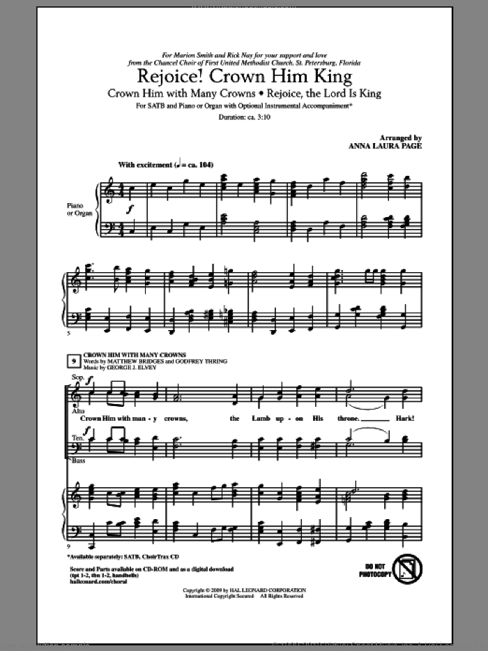 Rejoice! Crown Him King sheet music for choir (SATB: soprano, alto, tenor, bass) by Anna Laura Page, intermediate skill level