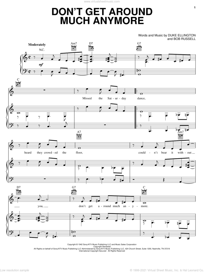Don't Get Around Much Anymore sheet music for voice, piano or guitar by Duke Ellington, Harry Connick Jr., Willie Nelson and Bob Russell, intermediate skill level
