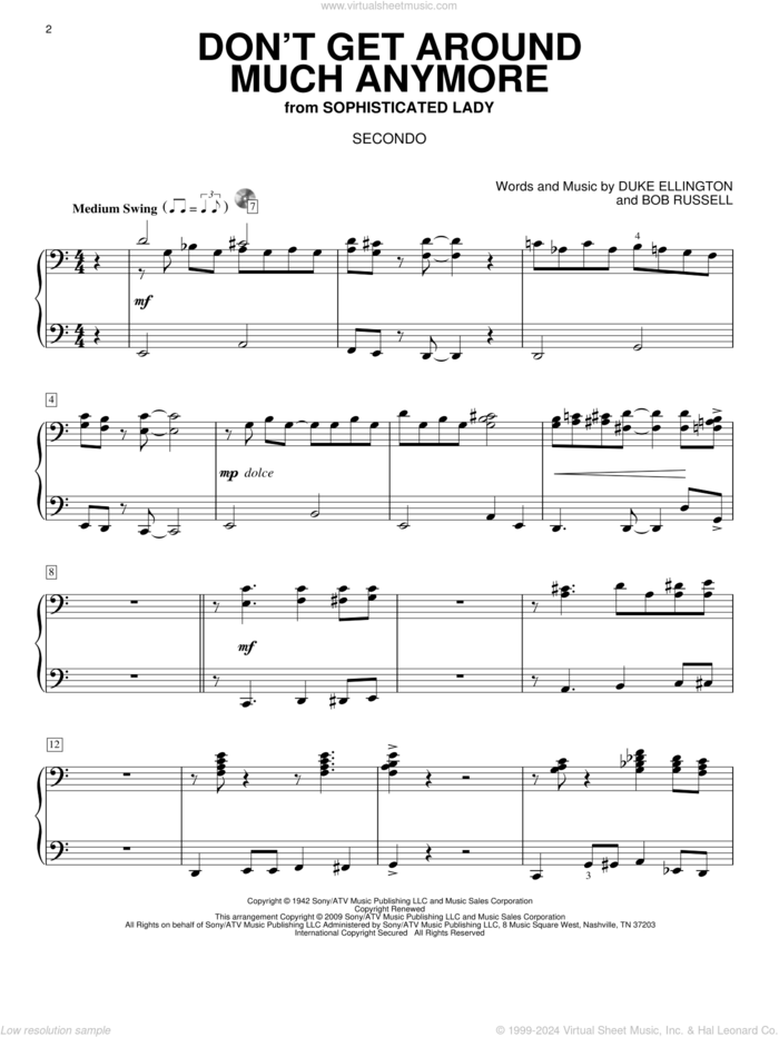 Don't Get Around Much Anymore sheet music for piano four hands by Duke Ellington and Bob Russell, intermediate skill level