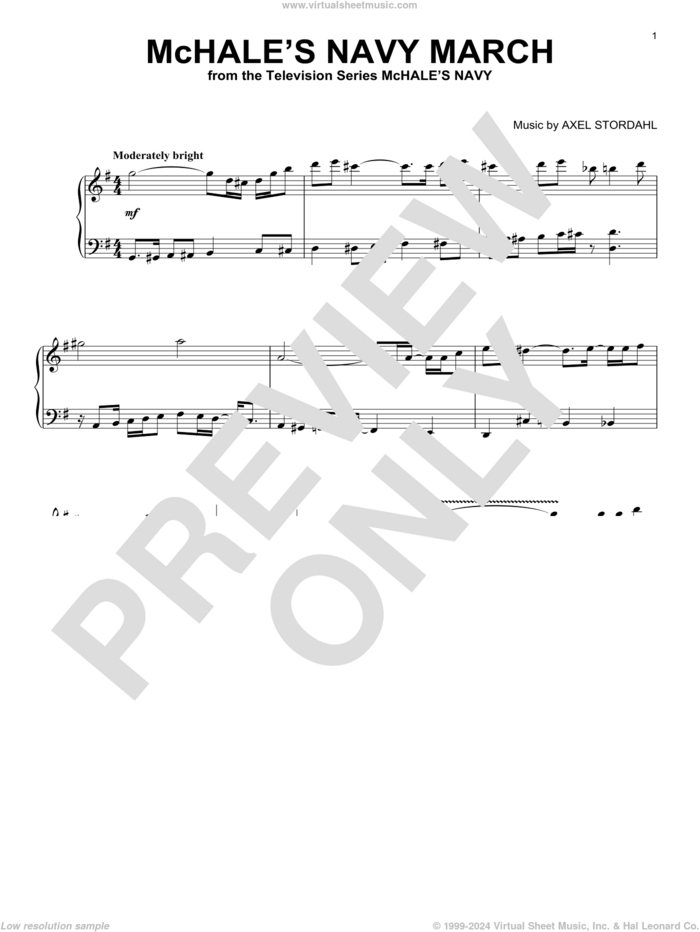 McHale's Navy March sheet music for piano solo by Axel Stordahl, intermediate skill level