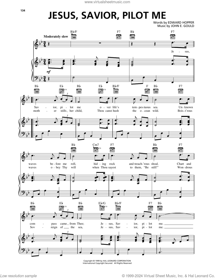 Jesus, Savior, Pilot Me sheet music for voice, piano or guitar by Edward Hopper and John E. Gould, intermediate skill level