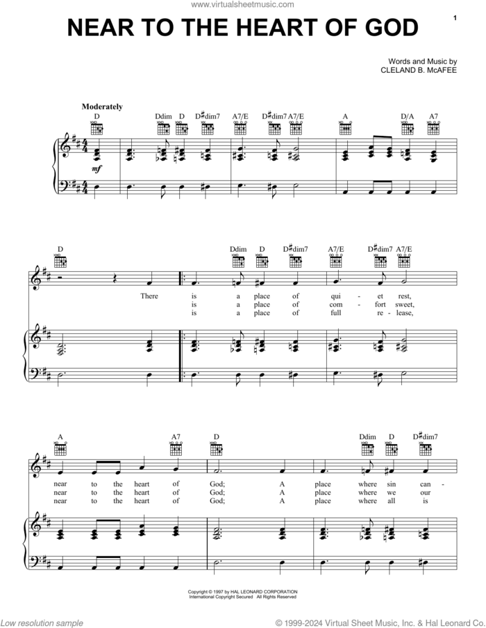 Near To The Heart Of God sheet music for voice, piano or guitar by Cleland B. McAfee, intermediate skill level