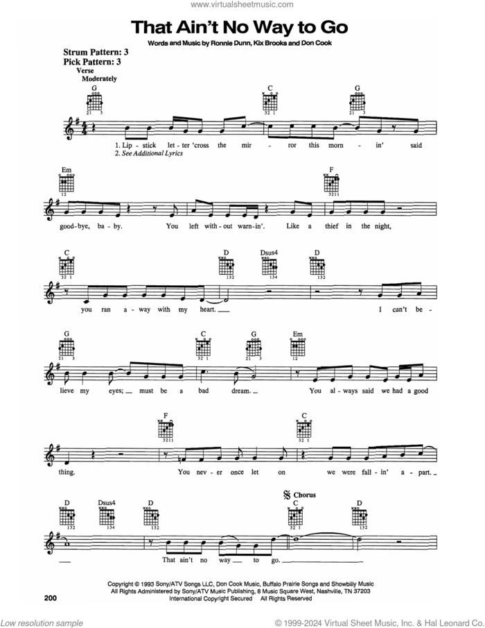 That Ain't No Way To Go sheet music for guitar solo (chords) by Brooks & Dunn, Don Cook, Kix Brooks and Ronnie Dunn, easy guitar (chords)