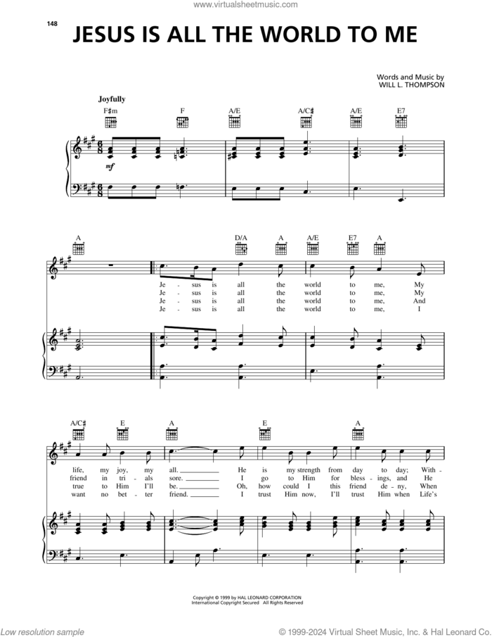 Jesus Is All The World To Me sheet music for voice, piano or guitar by Will L. Thompson, intermediate skill level