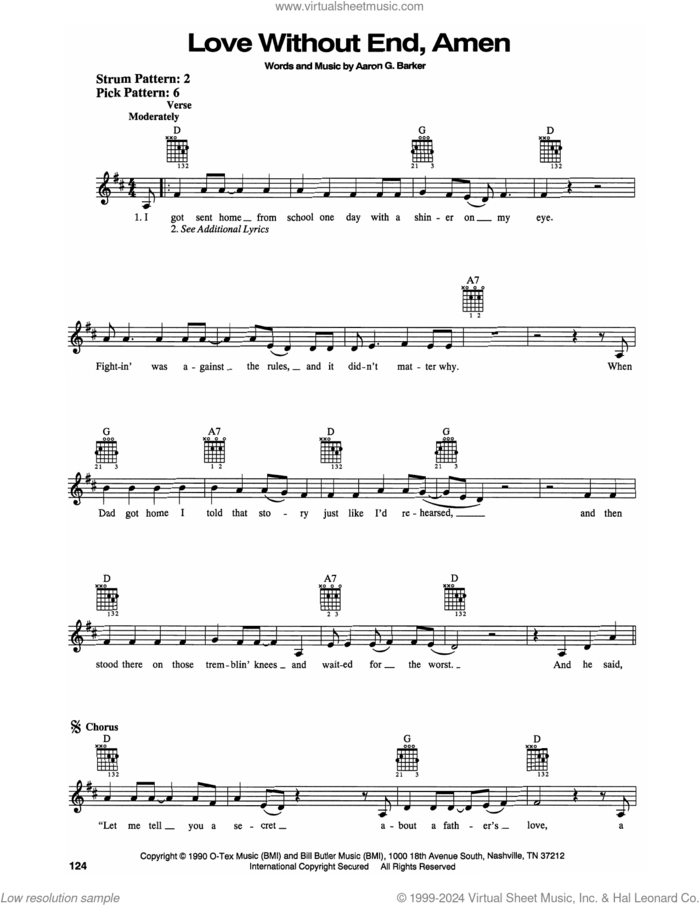 Love Without End, Amen sheet music for guitar solo (chords) by George Strait and Aaron G. Barker, wedding score, easy guitar (chords)