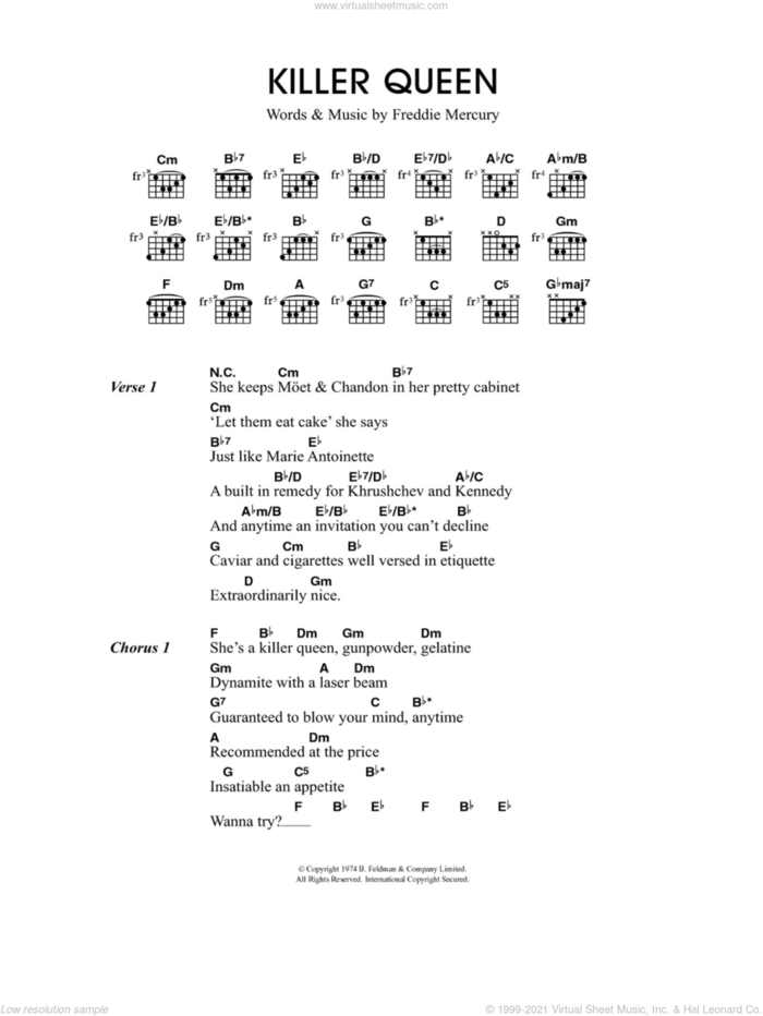 Killer Queen sheet for guitar (chords) (PDF)