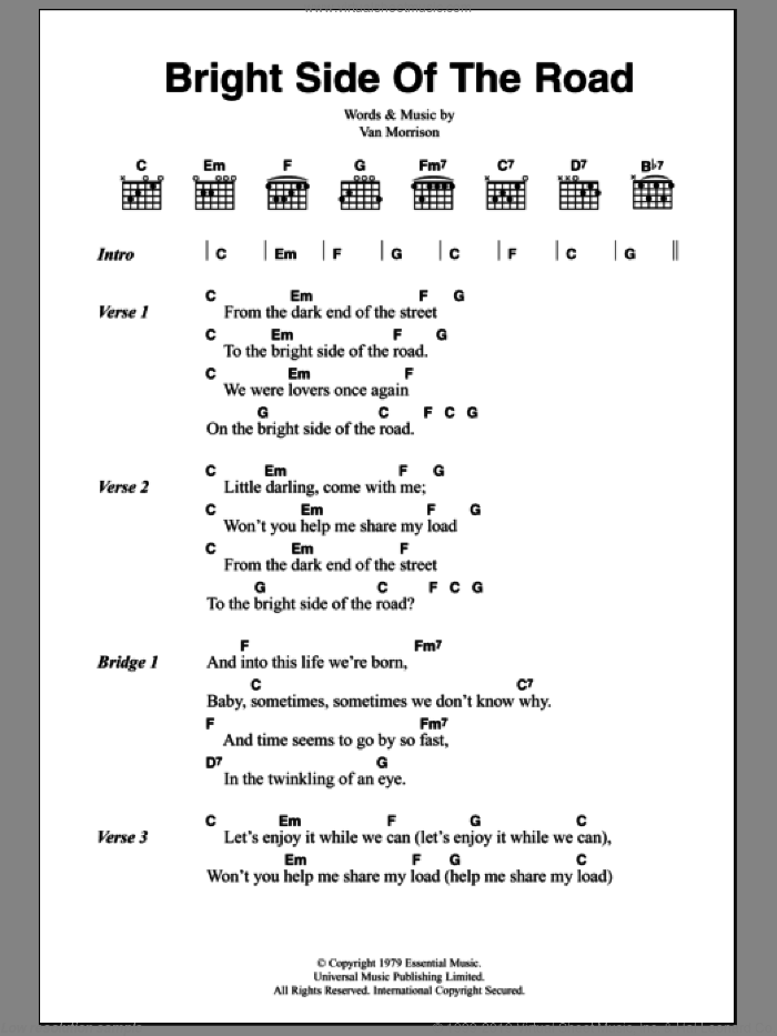 Bright Side Of The Road sheet music for guitar (chords) by Van Morrison, intermediate skill level