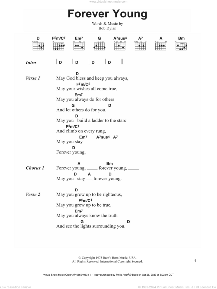 Forever Young sheet music for guitar (chords) by Bob Dylan, intermediate skill level