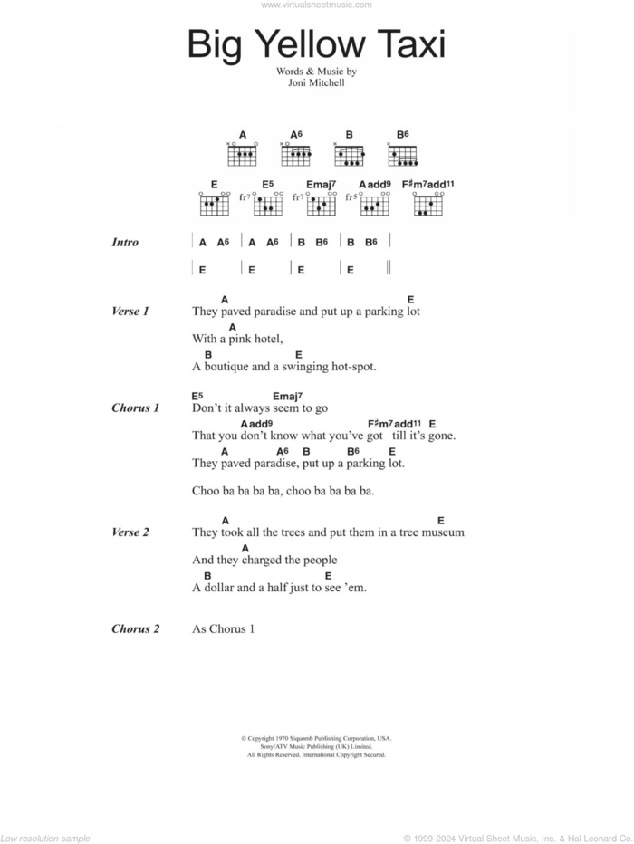 Big Yellow Taxi sheet music for guitar (chords) by Joni Mitchell, intermediate skill level