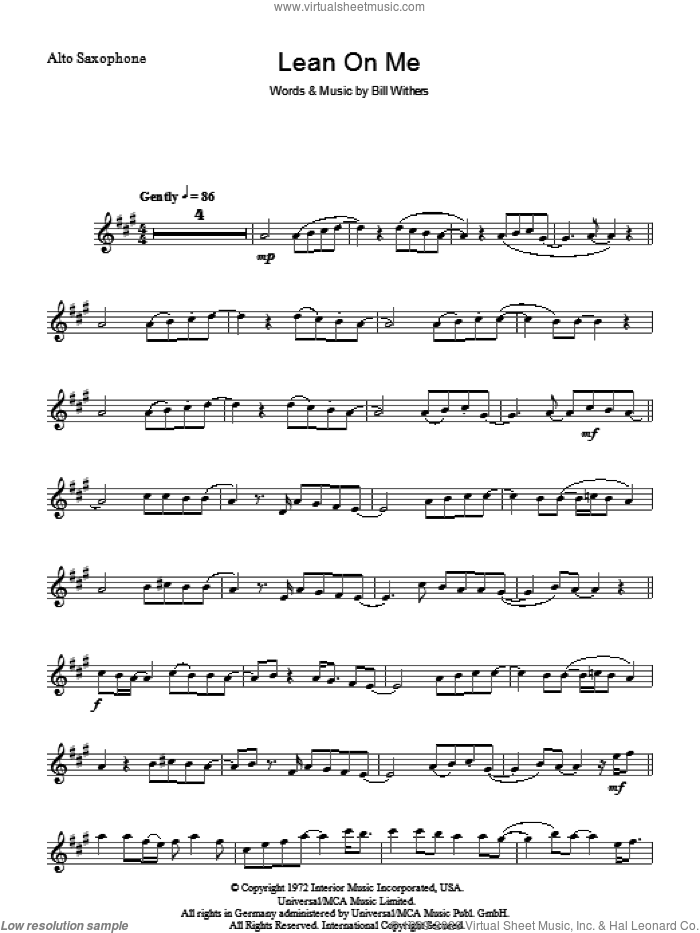 Lean On Me sheet music for voice and other instruments (fake book) by Bill Withers, intermediate skill level