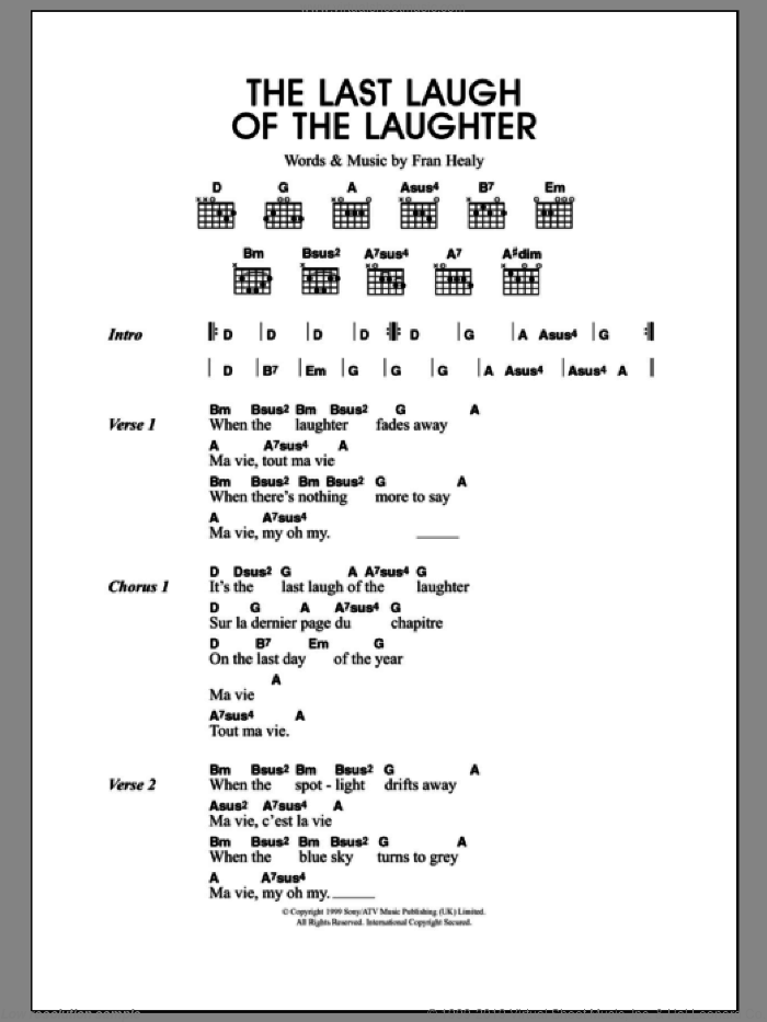 The Last Laugh Of The Laughter sheet music for guitar (chords) by Merle Travis and Fran Healy, intermediate skill level