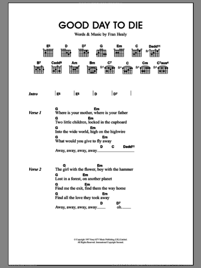 Good Day To Die sheet music for guitar (chords) by Merle Travis and Fran Healy, intermediate skill level