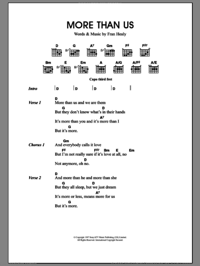 More Than Us sheet music for guitar (chords) by Merle Travis and Fran Healy, intermediate skill level