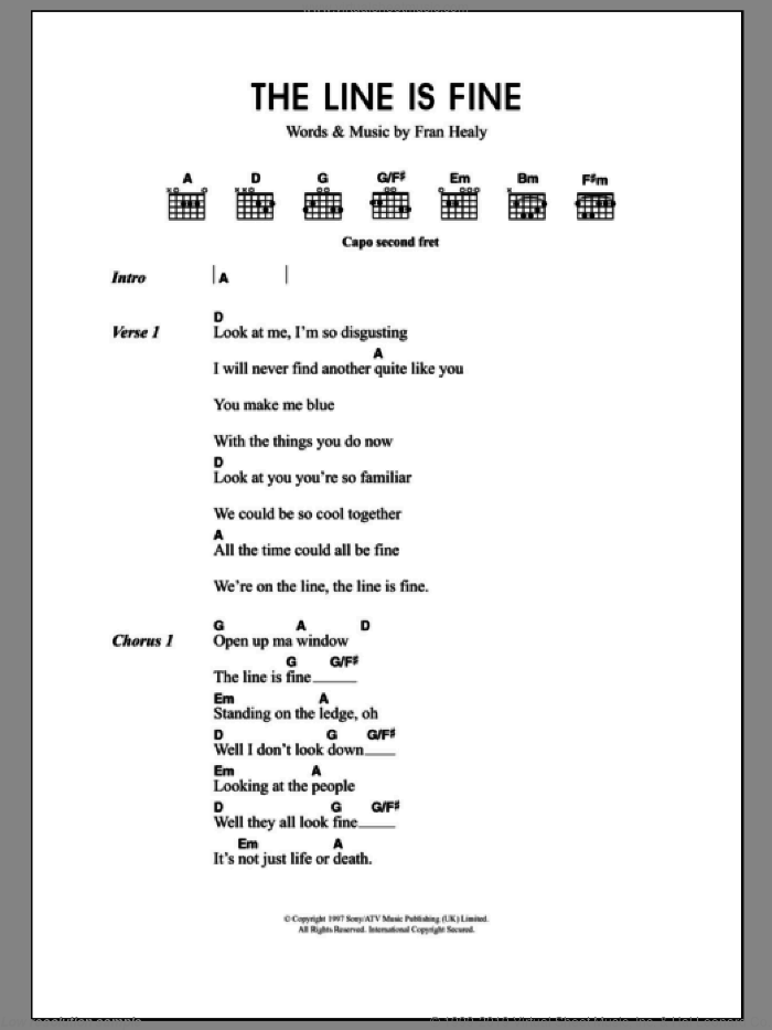 The Line Is Fine sheet music for guitar (chords) by Merle Travis and Fran Healy, intermediate skill level