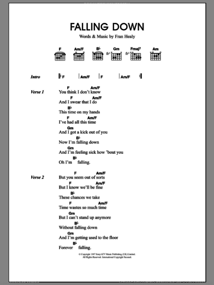 Falling Down sheet music for guitar (chords) by Merle Travis and Fran Healy, intermediate skill level