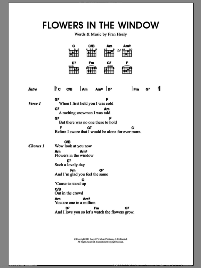 Flowers In The Window sheet music for guitar (chords) by Merle Travis and Fran Healy, intermediate skill level