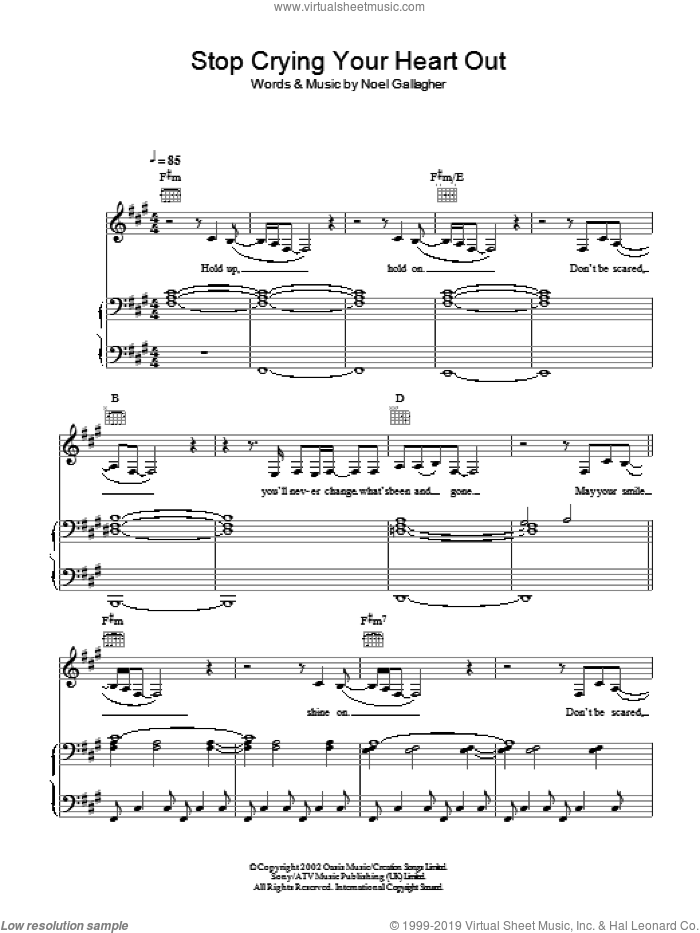 Stop Crying Your Heart Out sheet music for voice, piano or guitar by Leona Lewis, Oasis and Noel Gallagher, intermediate skill level