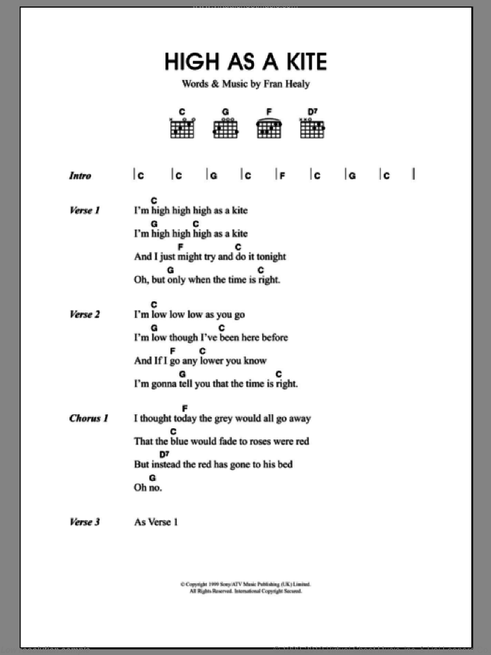 High As A Kite sheet music for guitar (chords) by Merle Travis and Fran Healy, intermediate skill level