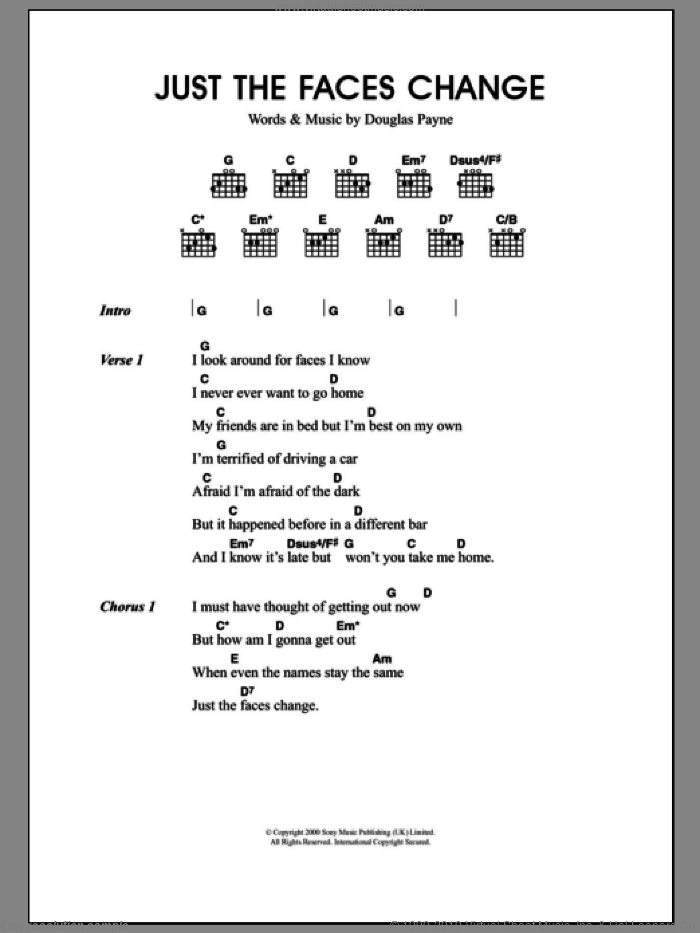 Just The Faces Change sheet music for guitar (chords) by Merle Travis and Douglas Payne, intermediate skill level