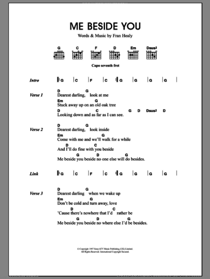Me Beside You sheet music for guitar (chords) by Merle Travis and Fran Healy, intermediate skill level