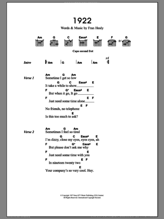 1922 sheet music for guitar (chords) by Merle Travis and Fran Healy, intermediate skill level