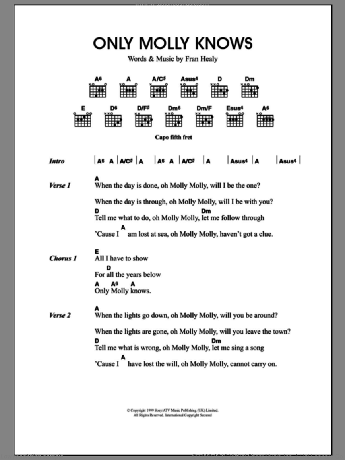 Only Molly Knows sheet music for guitar (chords) by Merle Travis and Fran Healy, intermediate skill level