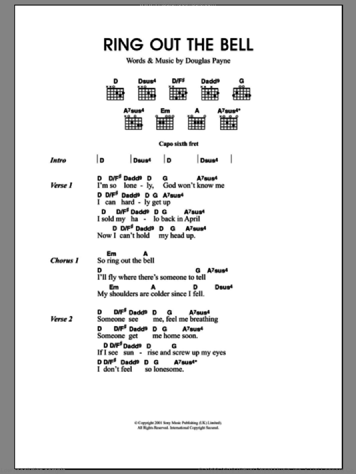 Ring Out The Bell sheet music for guitar (chords) by Merle Travis and Douglas Payne, intermediate skill level