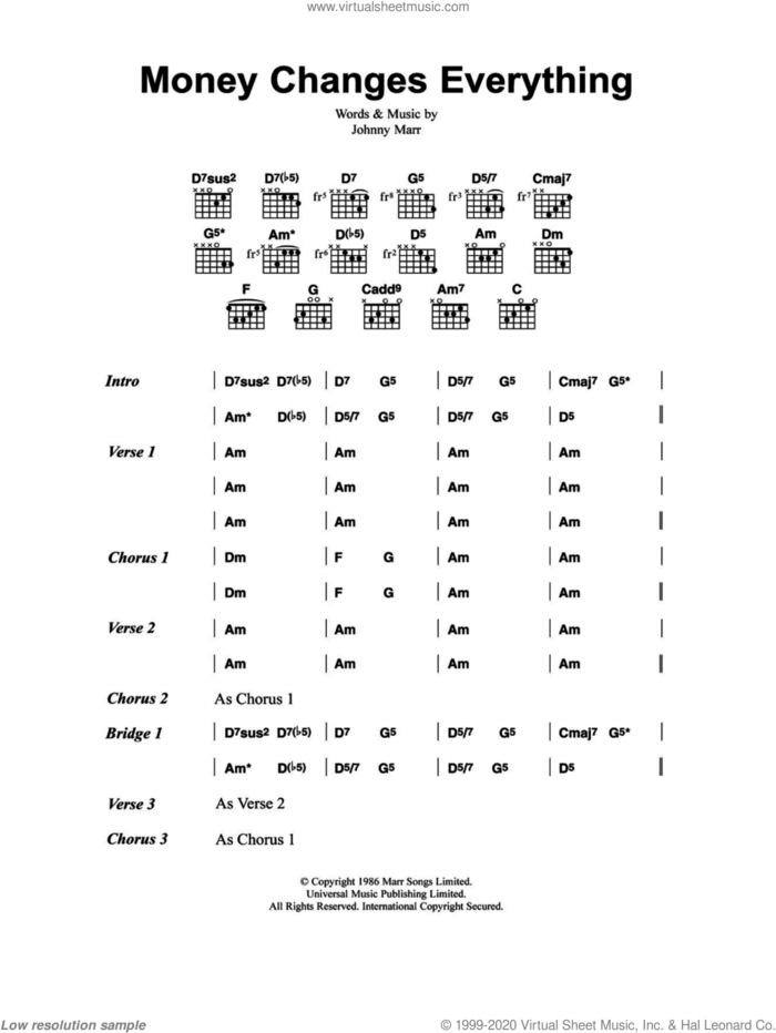 Money Changes Everything sheet music for guitar (chords) by The Smiths and Johnny Marr, intermediate skill level