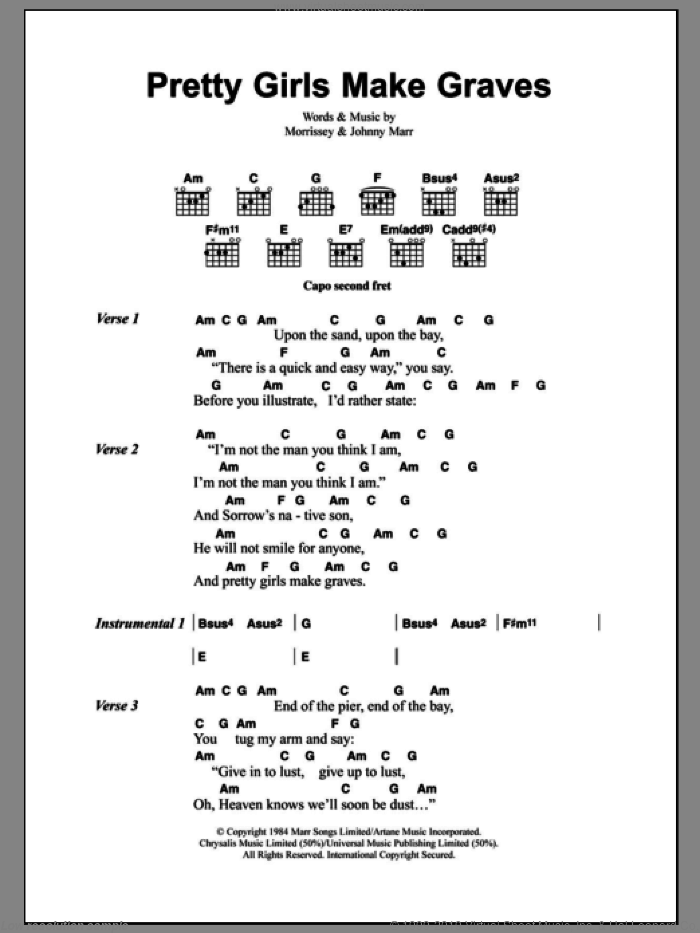 Pretty Girls Make Graves sheet music for guitar (chords) by The Smiths, Johnny Marr and Steven Morrissey, intermediate skill level