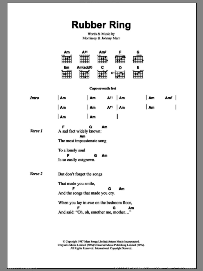 Rubber Ring sheet music for guitar (chords) by The Smiths, Johnny Marr and Steven Morrissey, intermediate skill level