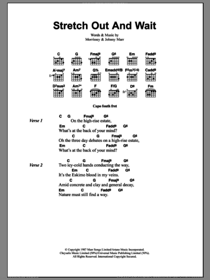 Stretch Out And Wait sheet music for guitar (chords) by The Smiths, Johnny Marr and Steven Morrissey, intermediate skill level