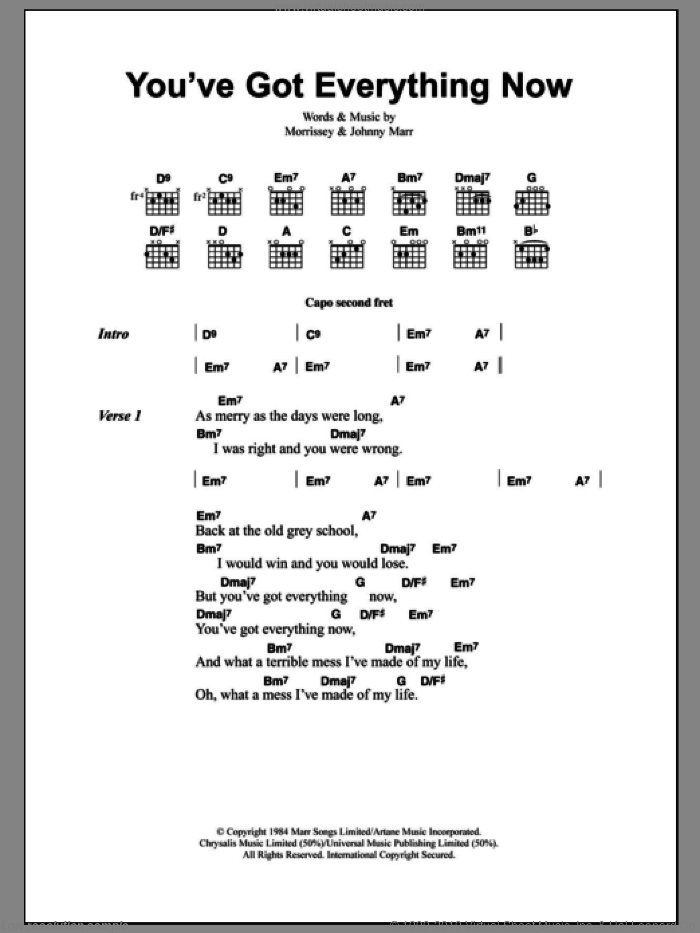 You've Got Everything Now sheet music for guitar (chords) by The Smiths, Johnny Marr and Steven Morrissey, intermediate skill level