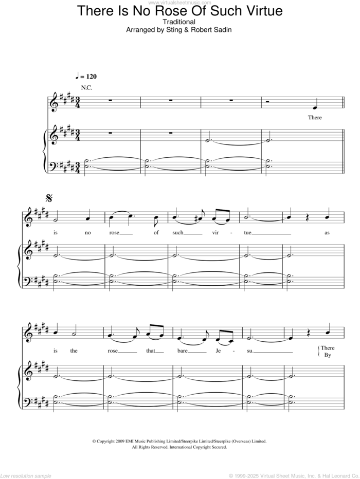 There Is No Rose Of Such Virtue sheet music for voice, piano or guitar by Sting, Robert Sadin and Miscellaneous, intermediate skill level