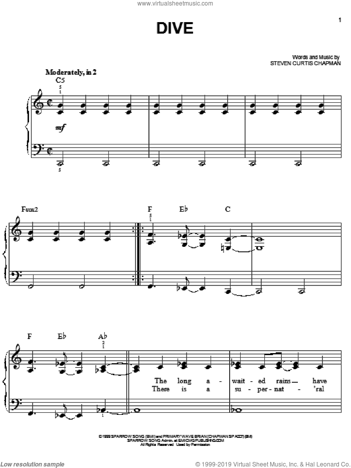 Dive sheet music for piano solo by Steven Curtis Chapman, easy skill level