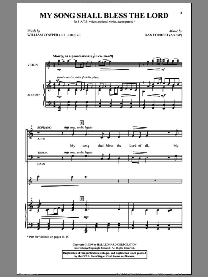 My Song Shall Bless The Lord sheet music for choir (SATB: soprano, alto, tenor, bass) by Dan Forrest and William Cowper, intermediate skill level