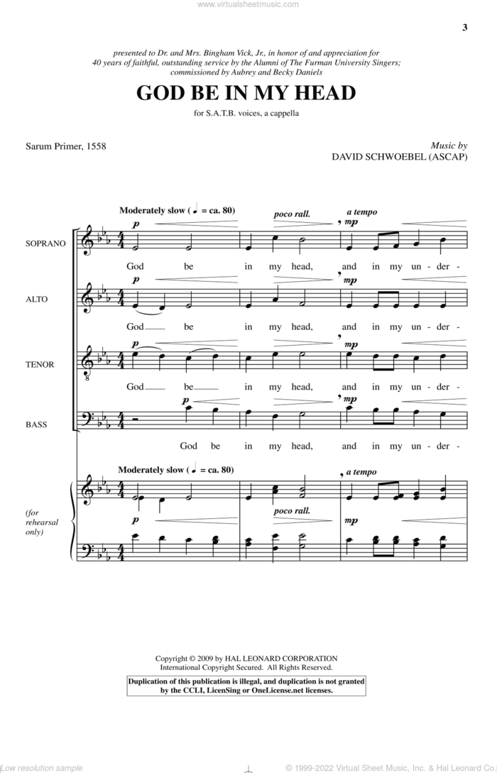 God Be In My Head sheet music for choir (SATB: soprano, alto, tenor, bass) by David Schwoebel and Sarum Primer, intermediate skill level