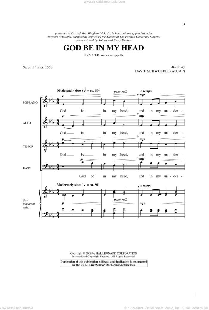 God Be In My Head sheet music for choir (SATB: soprano, alto, tenor, bass) by David Schwoebel and Sarum Primer, intermediate skill level