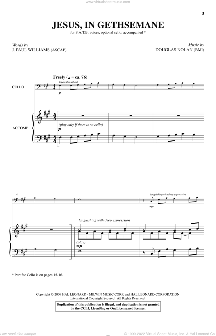 Jesus, In Gethsemane sheet music for choir (SATB: soprano, alto, tenor, bass) by Douglas Nolan and J. Paul Williams, intermediate skill level