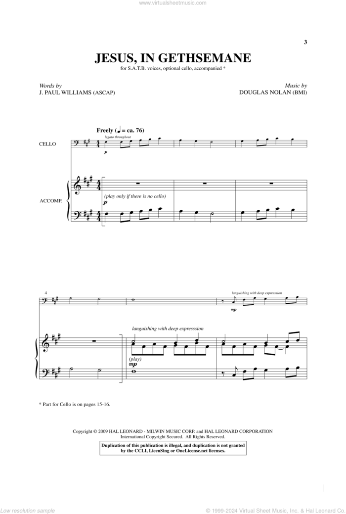 Jesus, In Gethsemane sheet music for choir (SATB: soprano, alto, tenor, bass) by Douglas Nolan and J. Paul Williams, intermediate skill level