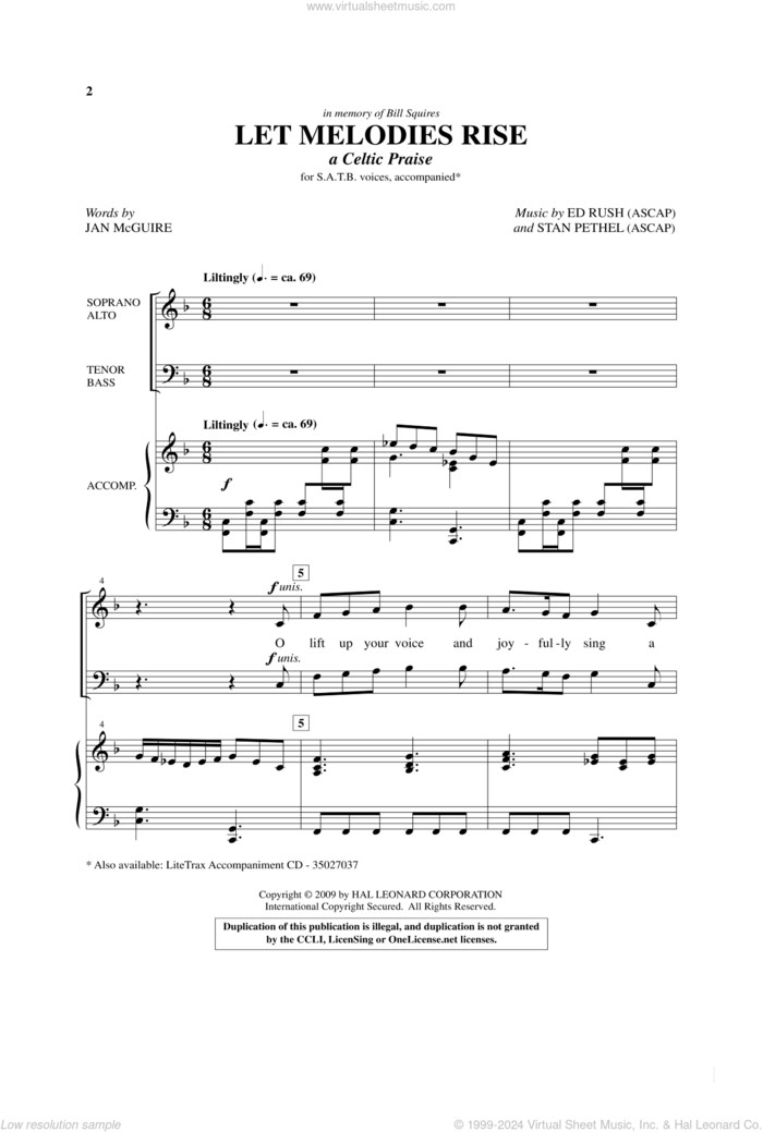 Let Melodies Rise (A Celtic Praise) sheet music for choir (SATB: soprano, alto, tenor, bass) by Stan Pethel, Ed Rush and Jan McGuire, intermediate skill level